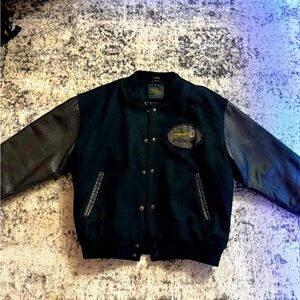 Vintage Black Leather Varsity Jacket / Bomber